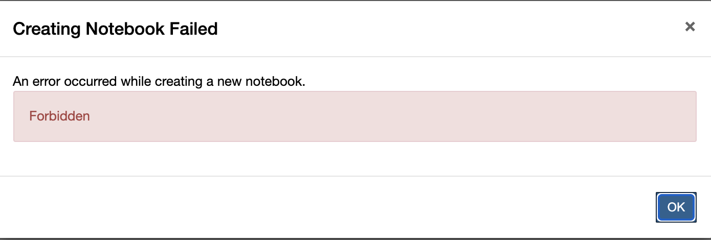 A notebook creation Forbidden error