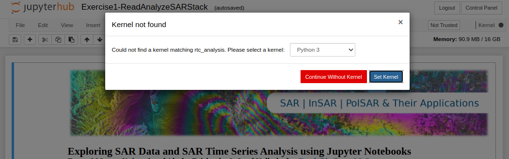 The message that appears when an expected notebook kernel cannot be found