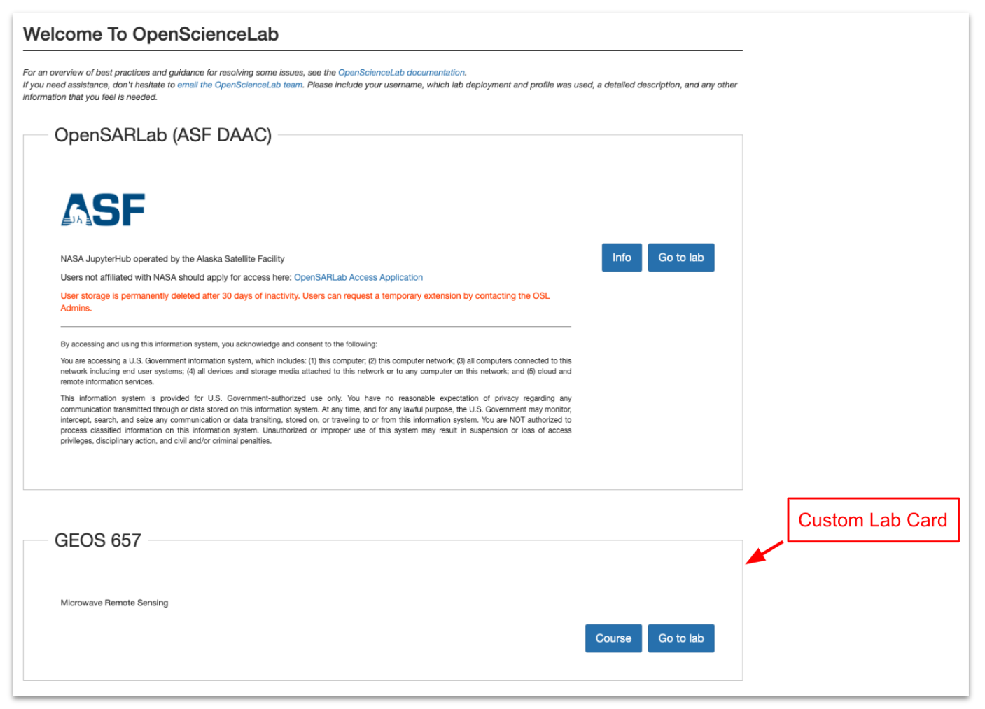 OpenScienceLab with custom lab card