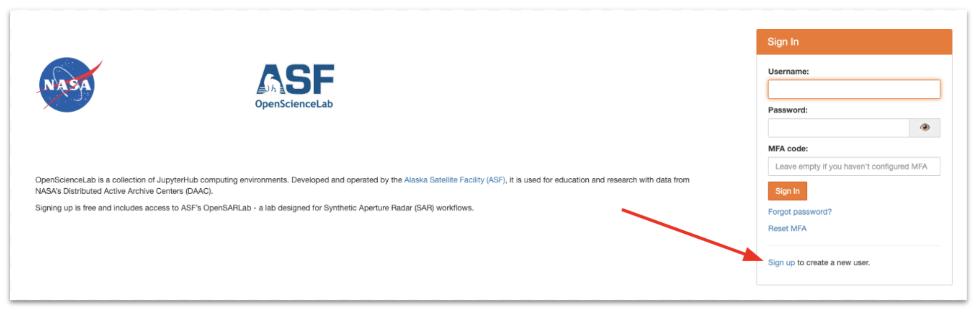 Click the “Sign up” link in the “Sign In” window
