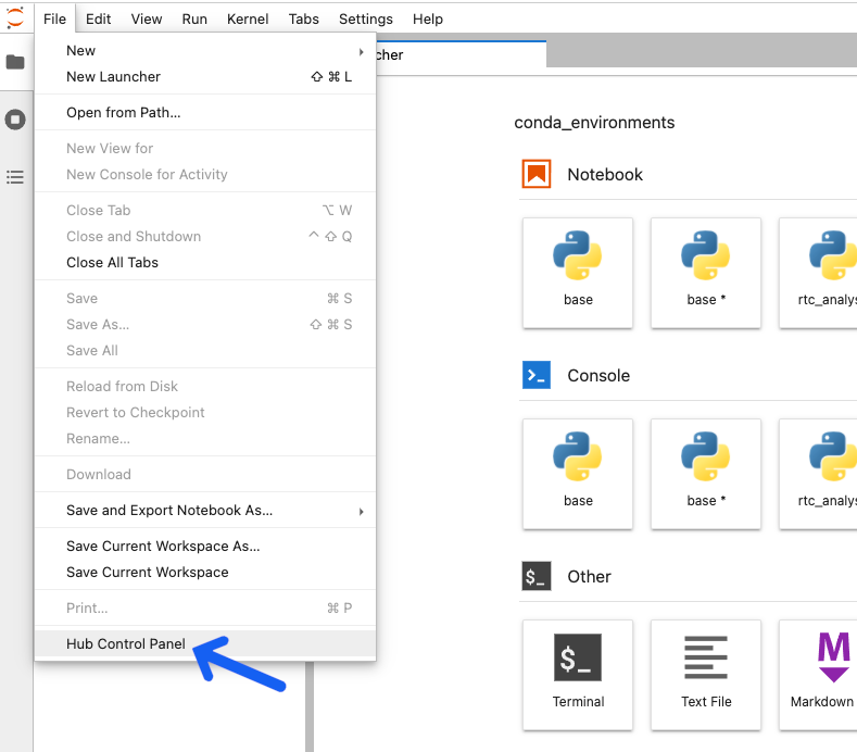 Select Hub Control Panel from the File menu