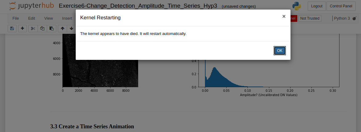 A dead notebok kernel notification.